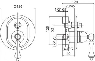 Встраиваемый однорычажный смеситель для душа с переключателем, бронза Cezares MARGOT-VDIM-02-Bi